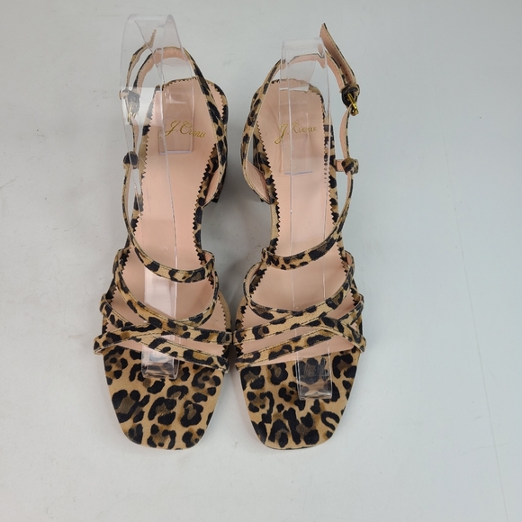J. Crew Odette suede leather leopard print strappy block heeled sandals 8.5 - Picture 7 of 12